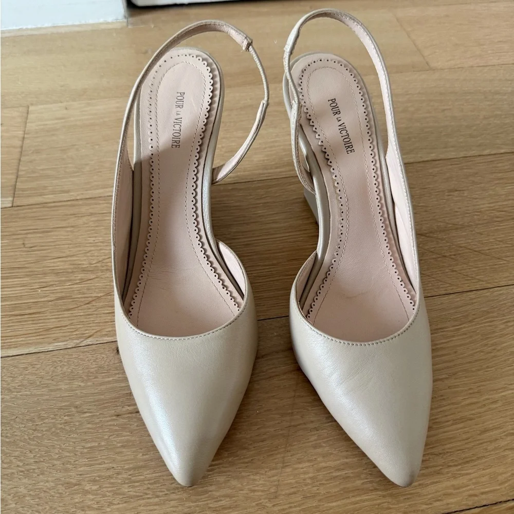 Pour La Victoire Women's Beige Slingback Heels - Picture 1 of 9